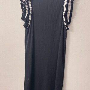 Black & White Ruffle Sleeve Midi Dress